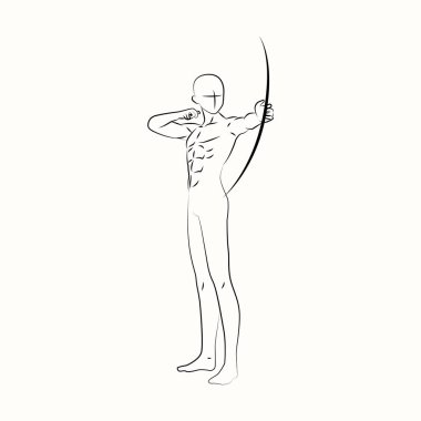 Erkek Archer Siyah ve Beyaz Çizgi Sanatının Hareketi