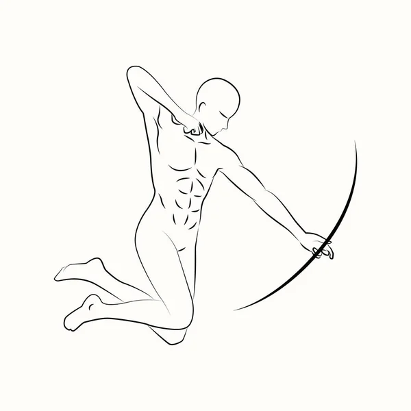 Gesto Hombre Archer Blanco Negro Línea Arte — Vector de stock