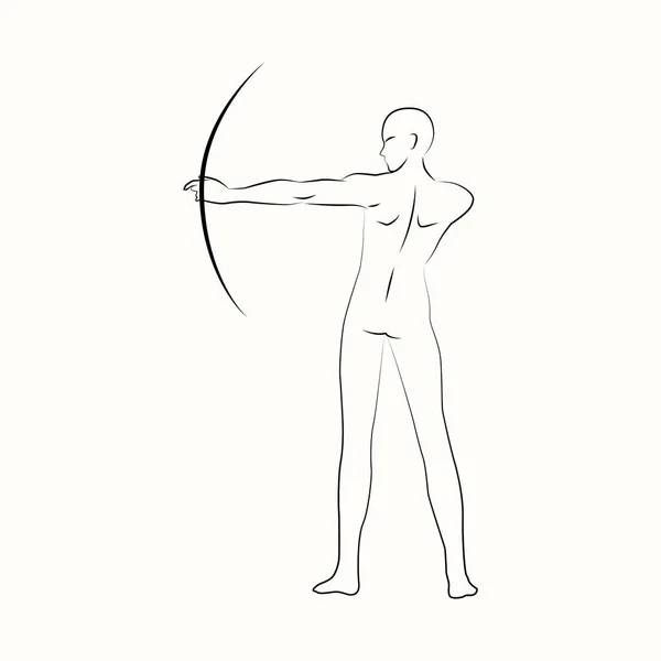 Gesture Male Archer Fekete Fehér Vonal Art — Stock Vector