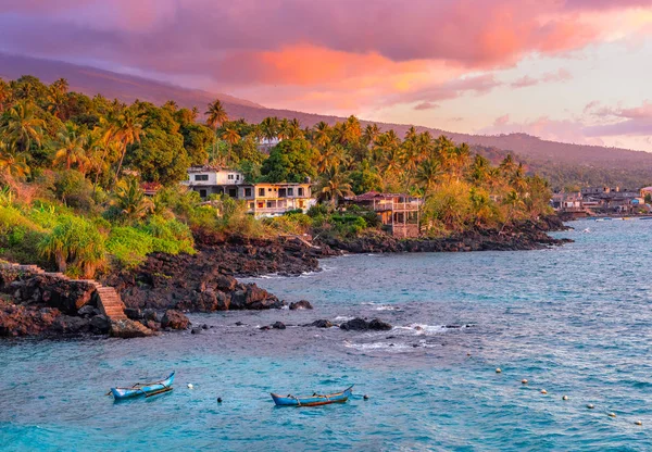 Puesta Sol Barcos Vacaciones Resort Paraíso Isla Grand Comore Comoras —  Fotos de Stock
