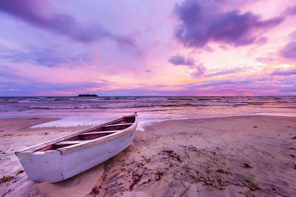 Lago Malawi Puesta Sol Kande Playa África Barco Canoa Playa — Foto de Stock