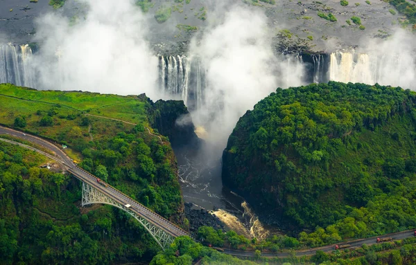 Victoria Falls Zimbabve Zambiya Hava Helikopter Fotoğraf Afrika Nın Muhteşem — Stok fotoğraf