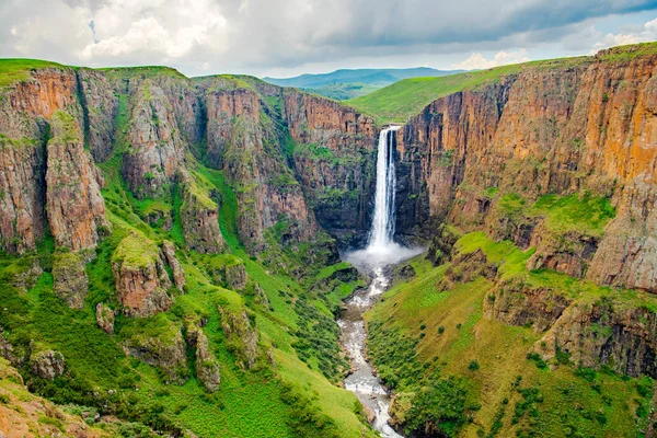 Водопад Малецуньяне Лесото Африка Самый Красивый Водопад Мире Зеленый Живописный — стоковое фото