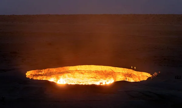 Turkmenistan Poorten Van Hel Gas Krater Brand Karakum Woestijn Buurt — Stockfoto