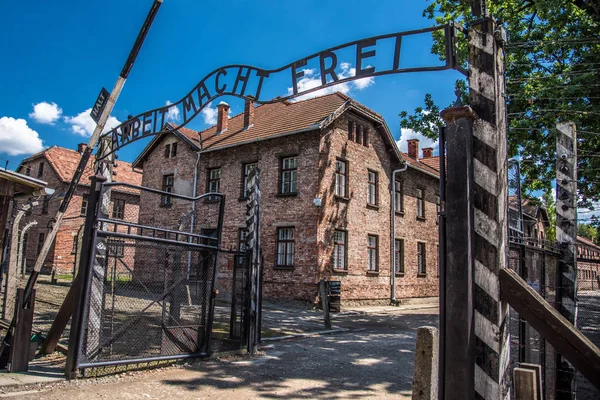 Arbeit macht frei Auschwitz Polonya Holokost sırasında. Toplama kampı Auschwitz Birkenau'da Nsdap Almanya'da Naziler tarafından İkinci Dünya Savaşı sırasında kontrol.