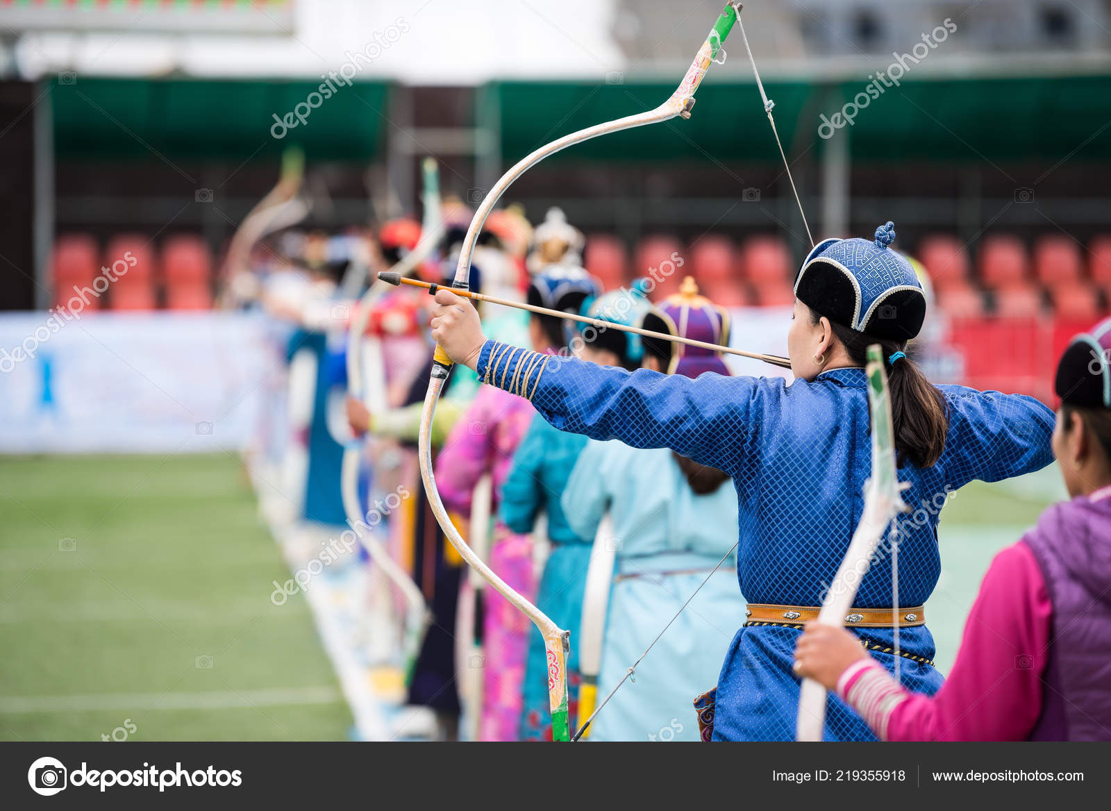 Naadam Festival Mongolia Archery Mongolian Women Traditional Mongolian Dress Shooting Stock Editorial Photo C Mbrand85