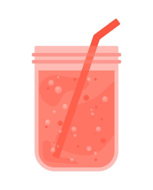 Şeffaf arka planda izole edilmiş tropikal içecekler için düz vektör çiziminde buzlu taze çilek suyu.