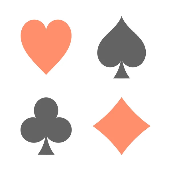Jogar Cartas Espadas Corações Diamantes Ícones Clubes Sinais Cartas Jogo — Vetor de Stock