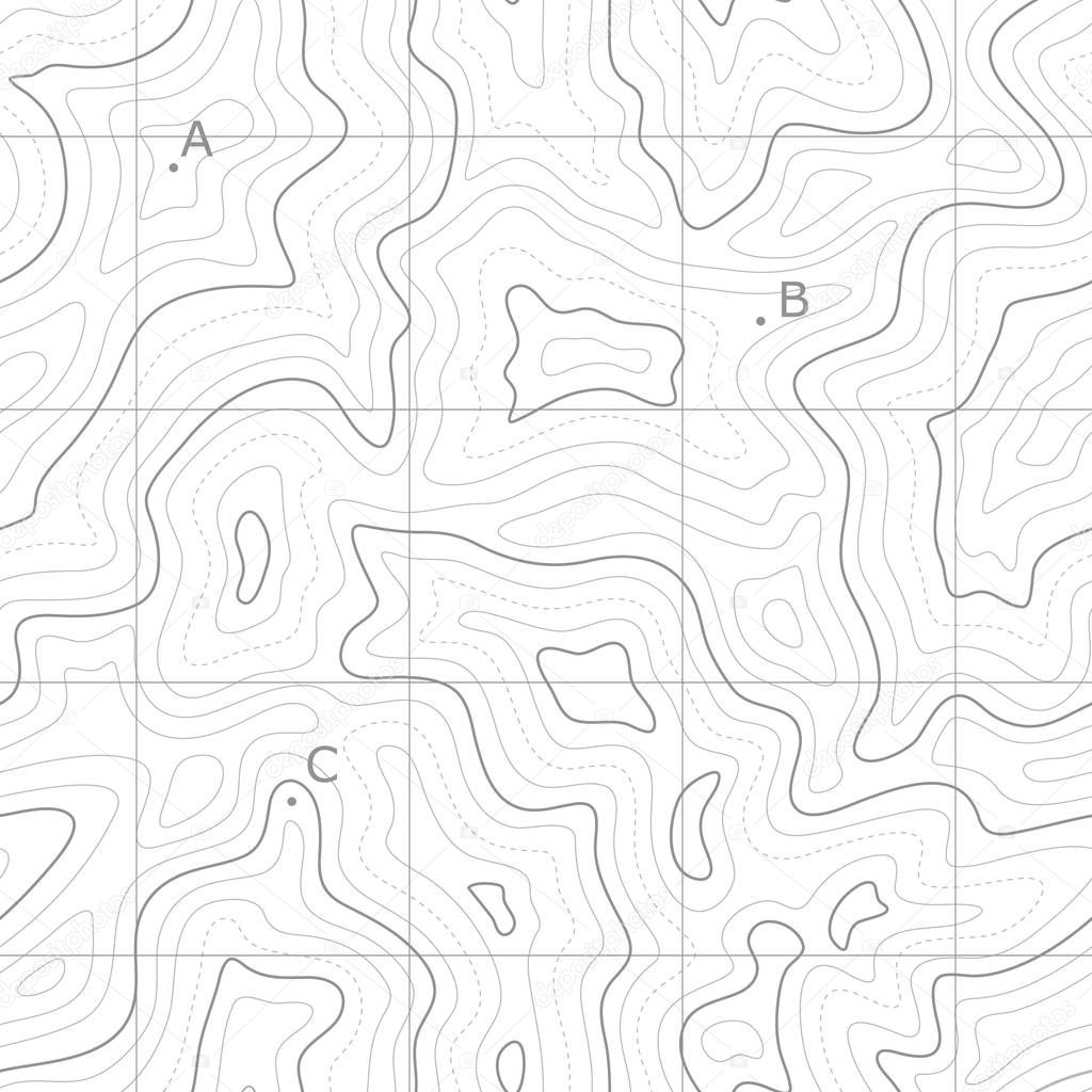 Seamless topographic map. A height map with contour lines. Abstract vector background