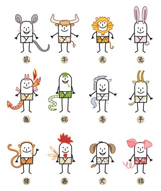 Çince Zodyak çizgi film karakterleri levhalar oniki