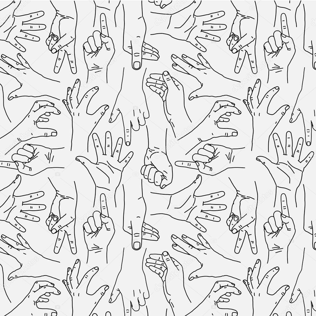 Hands Gesture - Seamless Black and White Pattern