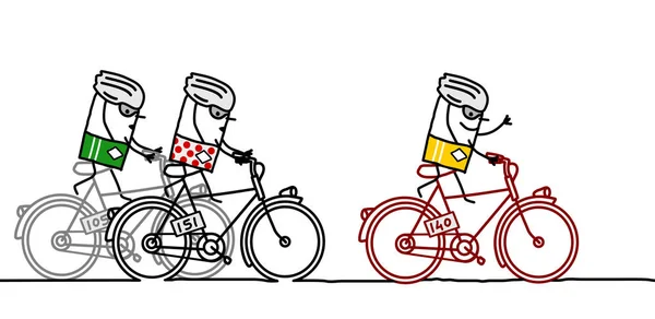 Dibujos Animados Tres Ciclistas Carreras — Vector de stock