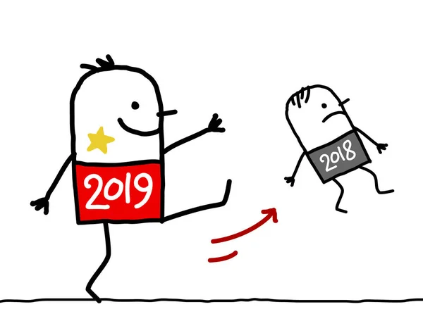 Cartoon Big 2019 Uomo Che Lancia Piccolo 2018 — Vettoriale Stock