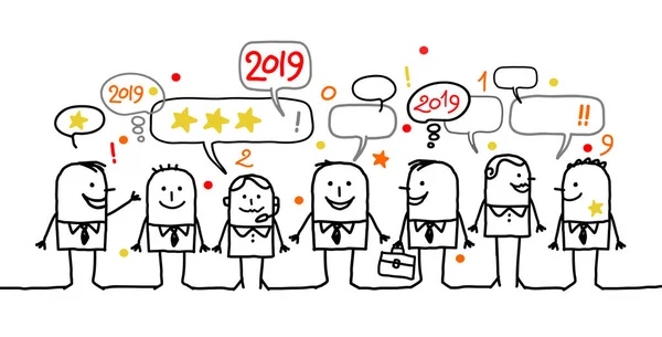 Buon Cartoon Social Business People Capodanno 2019 — Vettoriale Stock