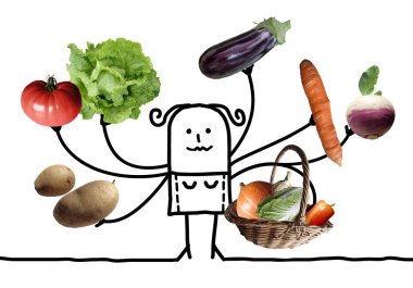 Çok sebze toplama kadınla çizgi film