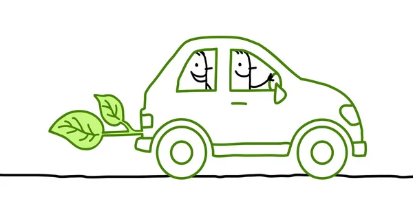 Desenhos Animados Pessoas Compartilhando Carro Verde — Fotografia de Stock