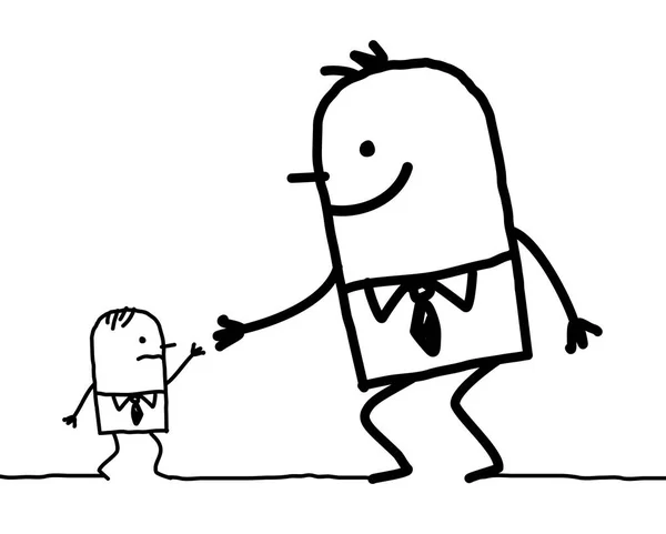 Cartoon Big Man Helping Little One — Stock Photo, Image