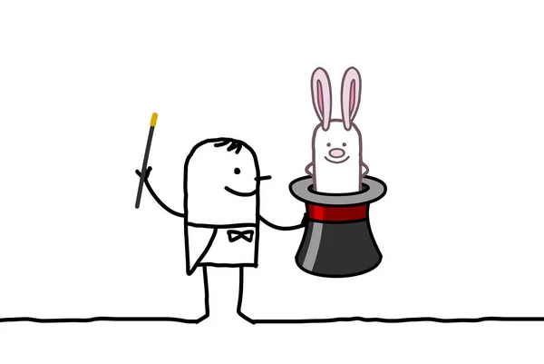 动画片魔术师与帽子和兔子 — 图库照片
