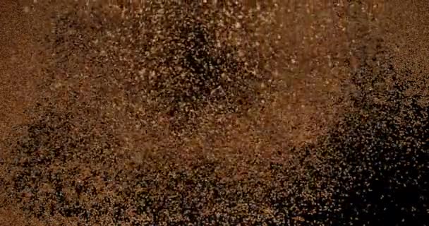 Gold Coloured Sesam Sesamum Indicum Seeds Falling Black Background Slow — Stock Video
