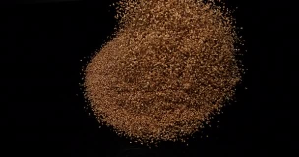 Gold Coloured Sesam Sesamum Indicum Seeds Exploding Black Background Crockery — Stock Video