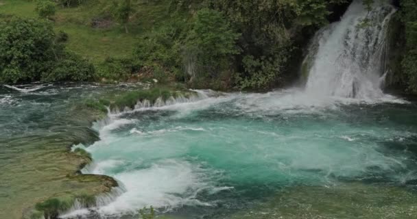 Skradins Waterfall Skradinski Buk Krka Natural Park Perto Sibenik Damaltia — Vídeo de Stock