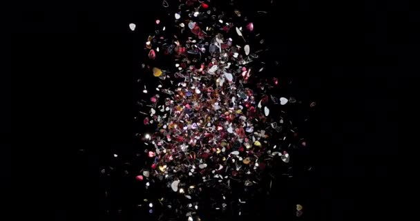 Hearts Valentine Day Party Exploding Black Background Slow Motion — Stock Video