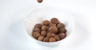 Beyaz kasedeki hindistan cevizi. Yaklaş.