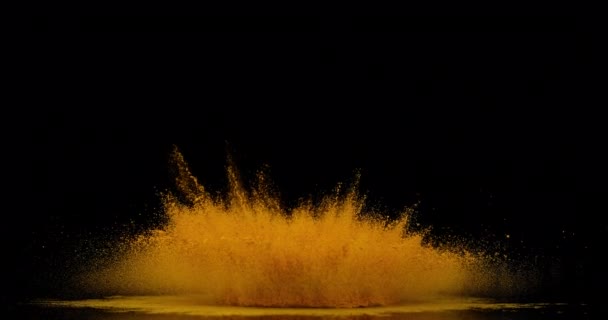 Splash Σκόνη Curcuma Σκούρο Φόντο — Αρχείο Βίντεο