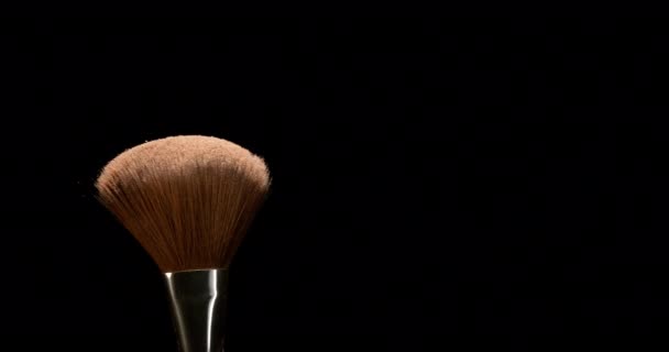 Make Brush Rozprzestrzeniania Rumieniec Proszek Czarnym Tle Slow Motion — Wideo stockowe