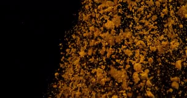 Curcuma Powder Splash Dark Background — Stock Video