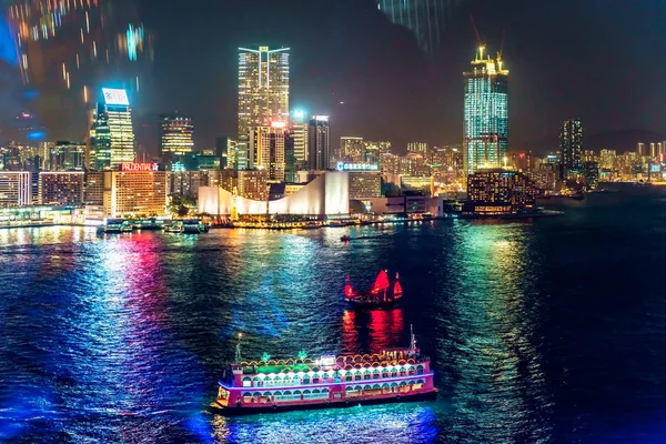 Hong Kong Kína 2016 Január Éjszakai Légi Hong Kong Városkép — Stock Fotó