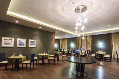 Soçi, Rusya - 26 Şubat 2014: Gorky Gorod tatil beldesinde sparx restoran iç.