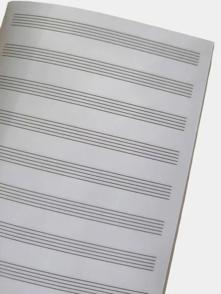 Müzikal kadro kağıdının boş bir sayfasının yakın plan görüntüsü. Müzik yazmak için açık ve yatay çizgiler var.