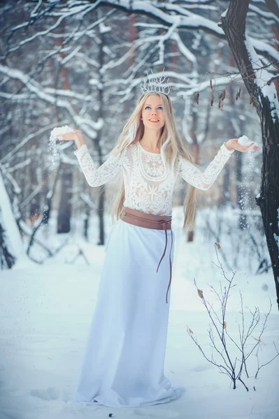 Winter Beauty Woman Belle Fille Modèle Mode Avec Coiffure Neige — Photo
