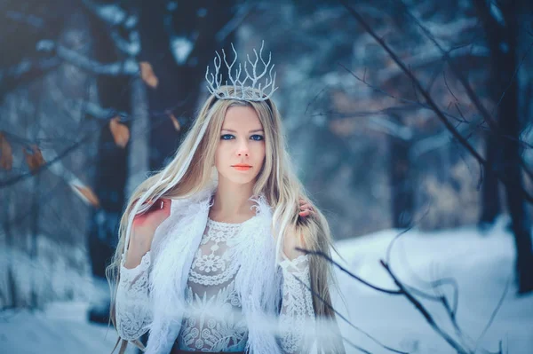 Donna Bellezza Invernale Bella Ragazza Modello Moda Con Acconciatura Neve — Foto Stock
