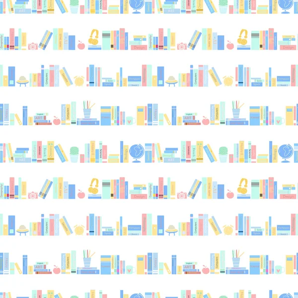Colorful books seamless pattern - school books seamless texture. Color background with books. Bookshelf library.