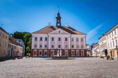 Tartu, Estonia - May 2018: Tartu Town Hall Square in the old town of Tartu, Estonia. Tartu is a popular tourist destination in Estonia.  clipart