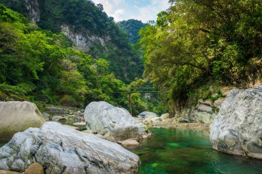Hualien, Tayvan 'daki Taroko Ulusal Park Kanyonu manzarası. Shakadang yürüyüş yolunun doğa manzarası.
