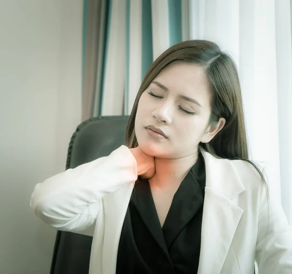 Office Asian Girl Having Neck Pain Office Syndrome — Stock fotografie