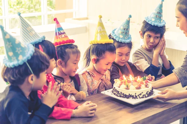 Group Children Blowing Birthday Cake Party — Stock Photo, Image