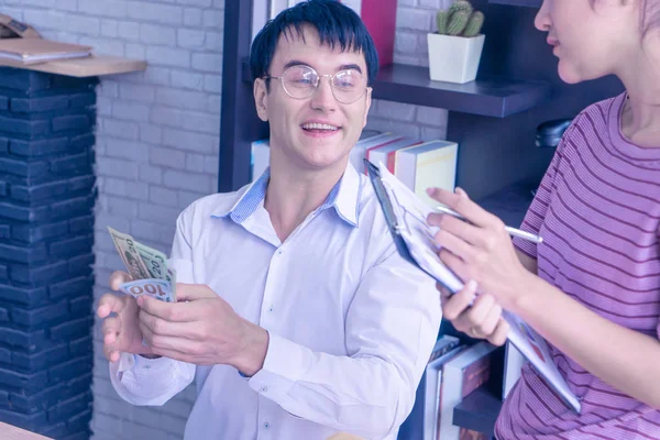 Married Couple Counting Money Getting Rich Family Business — Stock Photo, Image