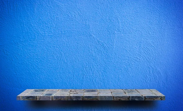 Empty Rock Stone Shelf Blue Wall Background — Stock Photo, Image