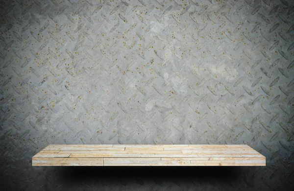 Empty Creamy Stone Shelf Rustic Metal Wall Product Display — Stock Photo, Image