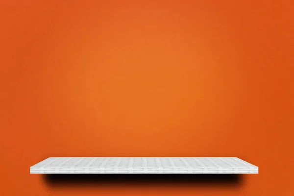 Lege Witte Plank Oranje Achtergrond Voor Product Weergave — Stockfoto