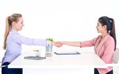 İş kadını tam bir başarı anlaşması üzerinde el sıkışma