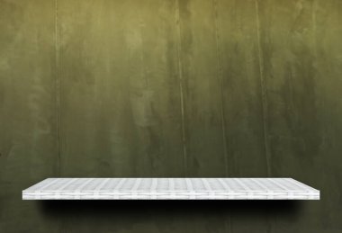 Yeşil arkaplanda beyaz ürün rafı