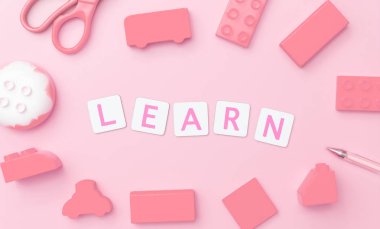 Çocuk eğitimi konsepti için oyuncak ve nesnelerle oynayın ve öğrenin 