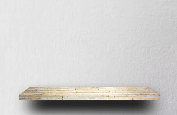 Pusta biała półka na szarym tle betonu dla produktu którym wyświetlany — Zdjęcie stockowe