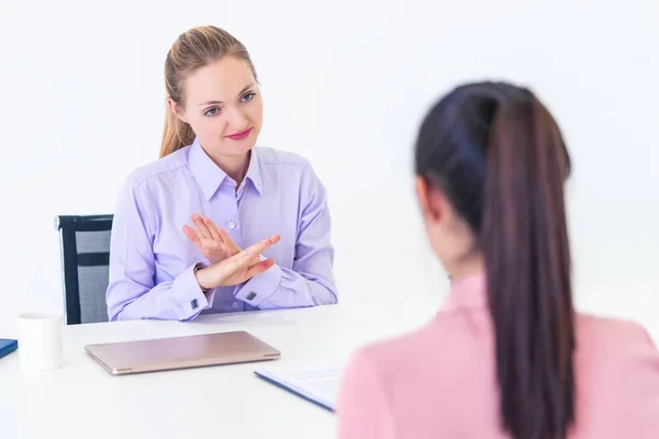 Woman got rejected by female her officer in job interview ストック写真