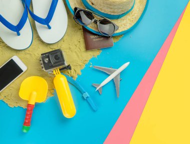 Kum mavi sarı pembe ba Plaj Yaz Tatili seyahat moda